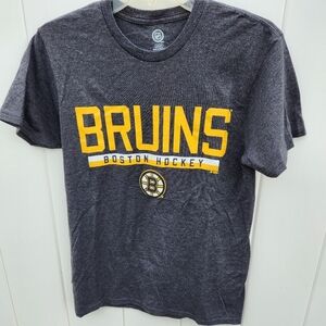 NHL Bruins Boston Hockey Gray Crew Neck T-Shirt Gray Yellow Size Small
